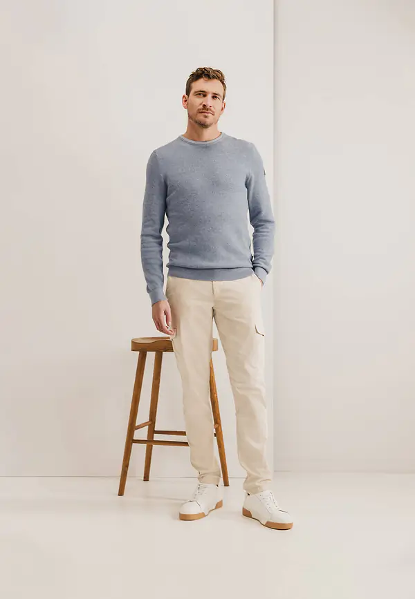 State Of Art Mouliné Trui Met Rijstkorrelpatroon Grijsblauw/warm Grijs