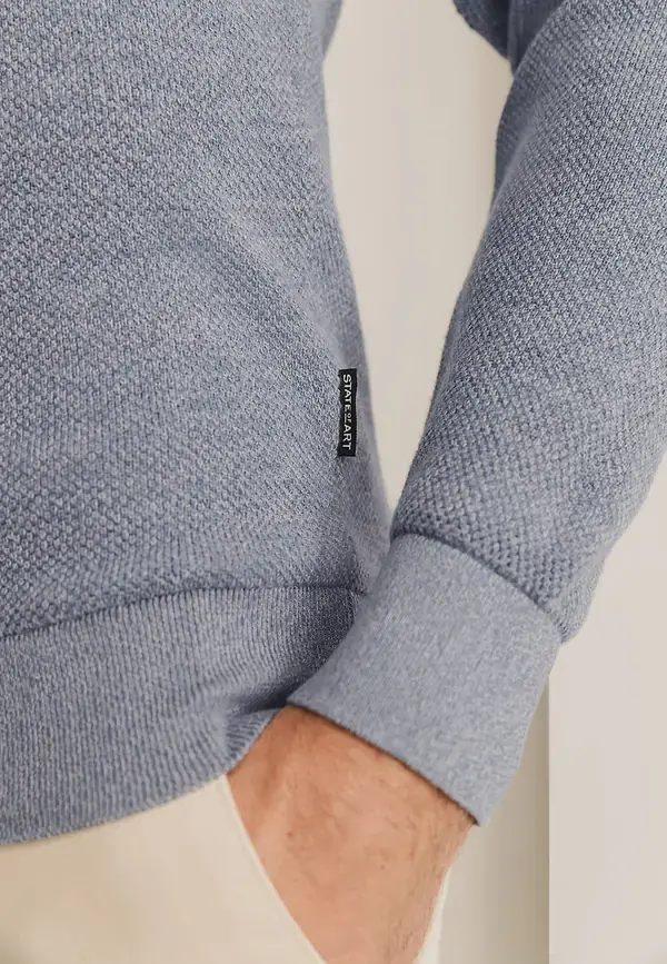 State Of Art Mouliné Trui Met Rijstkorrelpatroon Grijsblauw/warm Grijs