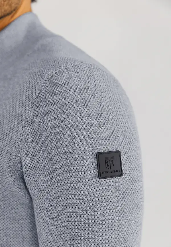 State Of Art Mouliné Trui Met Rijstkorrelpatroon Grijsblauw/warm Grijs