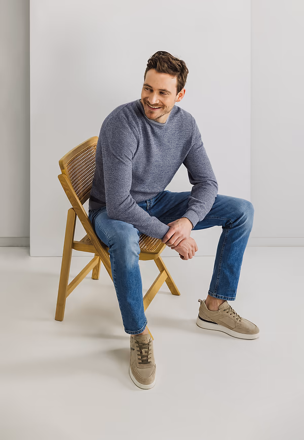 State Of Art Mouliné Trui Met Rijstkorrelpatroon Kobalt/warm Grijs