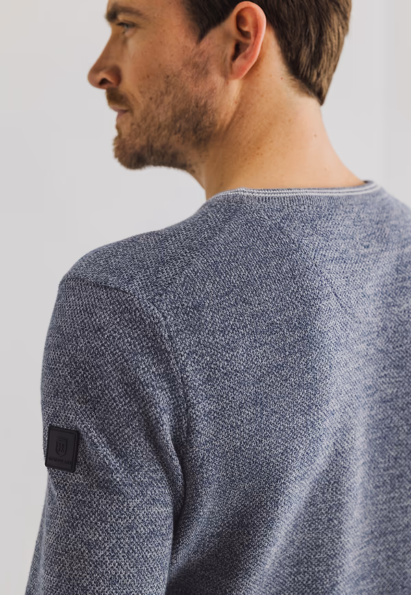 State Of Art Mouliné Trui Met Rijstkorrelpatroon Kobalt/warm Grijs