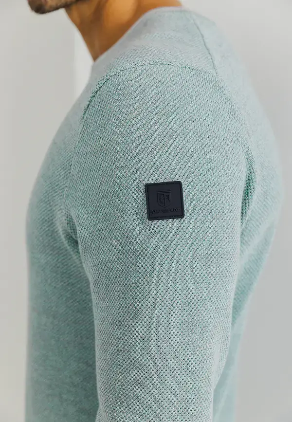 State Of Art Mouliné Trui Met Rijstkorrelpatroon Mintblauw/warm Grijs