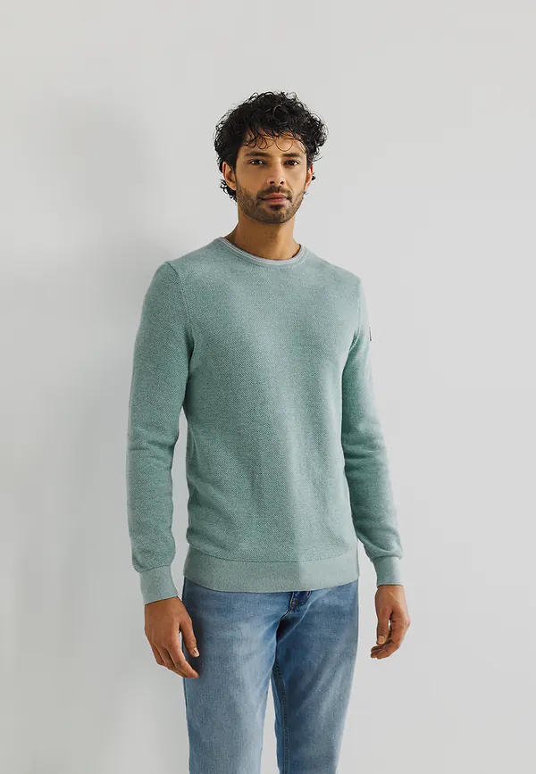 state of art Mouliné trui met rijstkorrelpatroon mintblauw/warm grijs