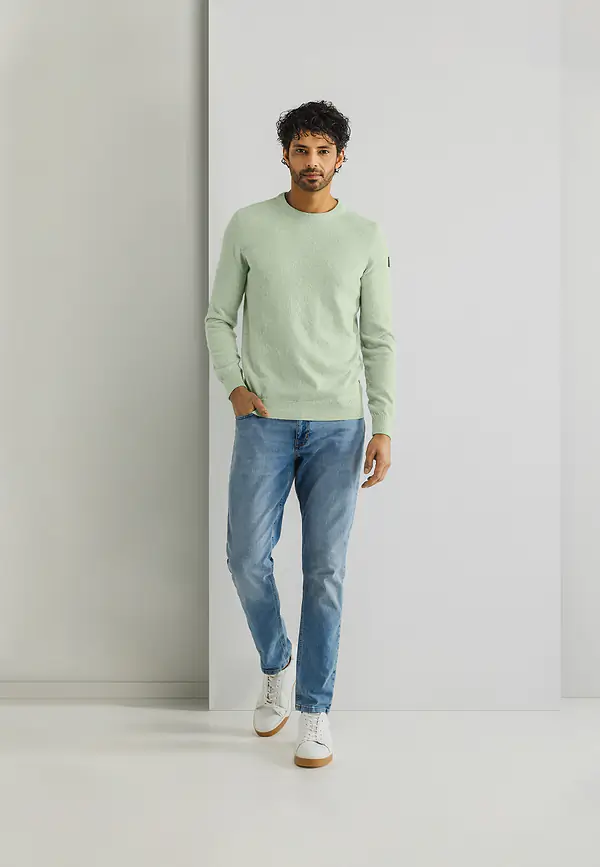 State Of Art Mouliné Trui Met Ronde Hals Bladgroen/wit