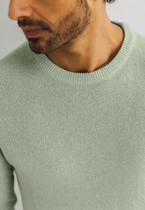 State Of Art Mouliné Trui Met Ronde Hals Bladgroen/wit