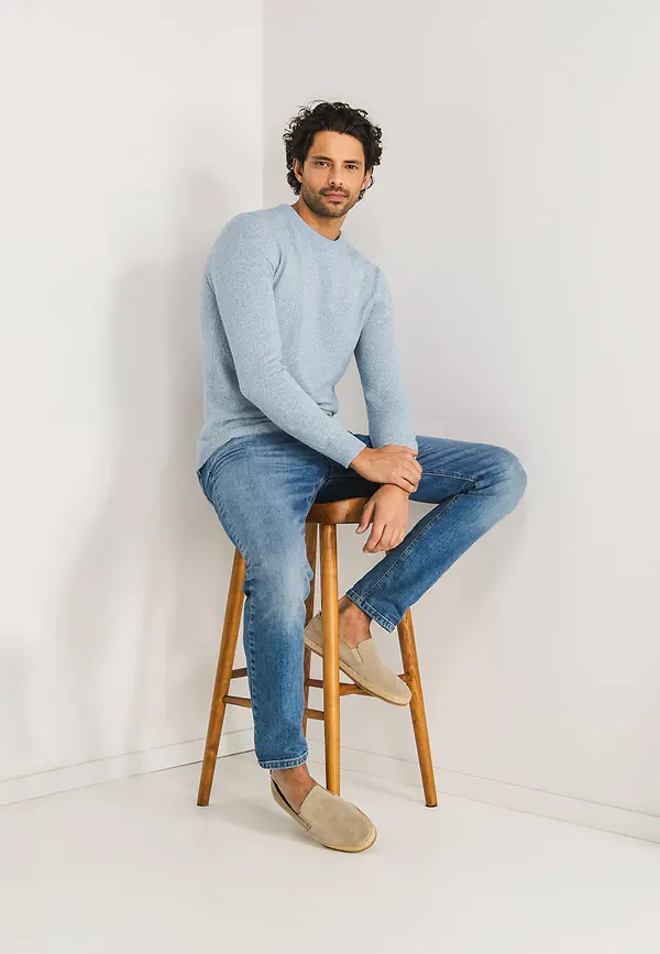 State Of Art Mouliné Trui Met Ronde Hals Grijsblauw/wit