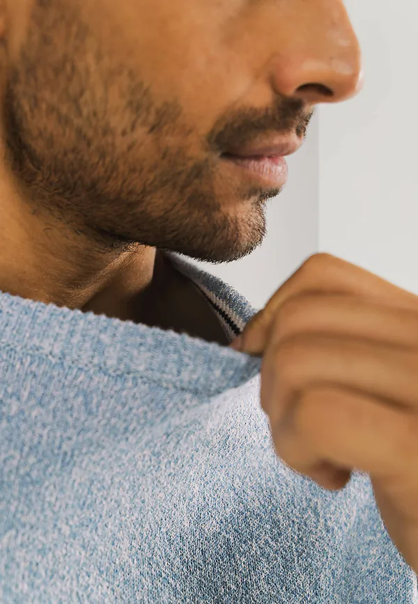 State Of Art Mouliné Trui Met Ronde Hals Grijsblauw/wit