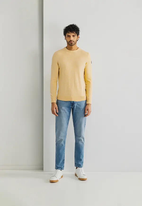 State Of Art Mouliné Trui Met Ronde Hals Lichtgeel/wit