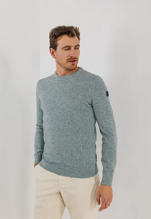 State Of Art Mouliné Trui Met Ronde Hals Petrol/wit