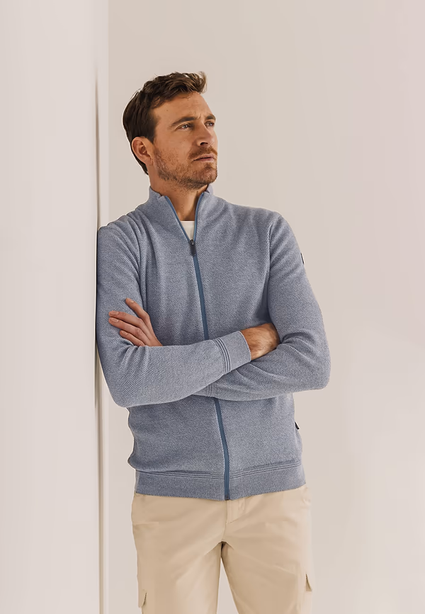 State Of Art Mouliné Vest Met Honingraatpatroon Grijsblauw/warm Grijs