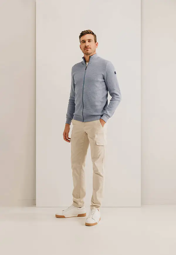 state of art Mouliné vest met honingraatpatroon grijsblauw/warm grijs