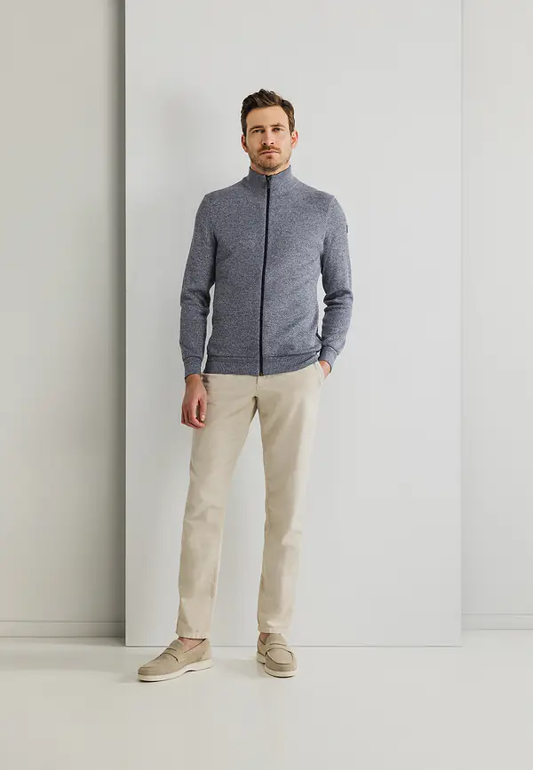 State Of Art Mouliné Vest Met Honingraatpatroon Kobalt/warm Grijs