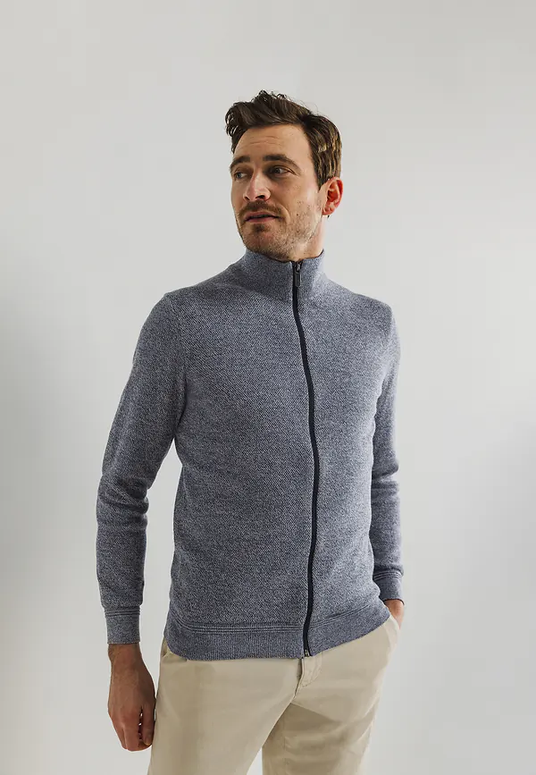 state of art Mouliné vest met honingraatpatroon kobalt/warm grijs