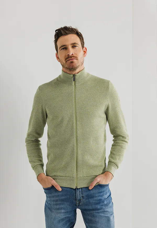 state of art Mouliné vest met honingraatpatroon lime/warm grijs