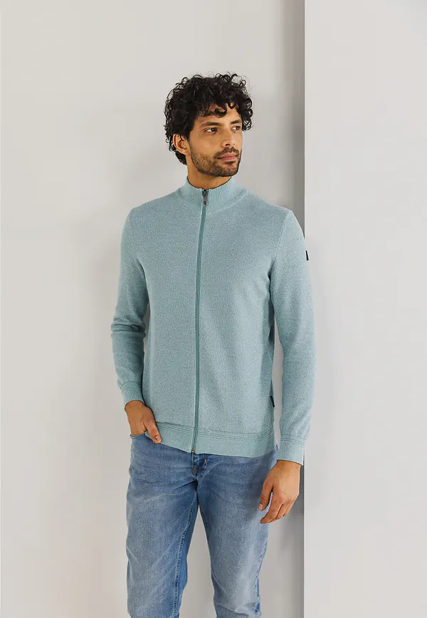 State Of Art Mouliné Vest Met Honingraatpatroon Mintblauw/warm Grijs