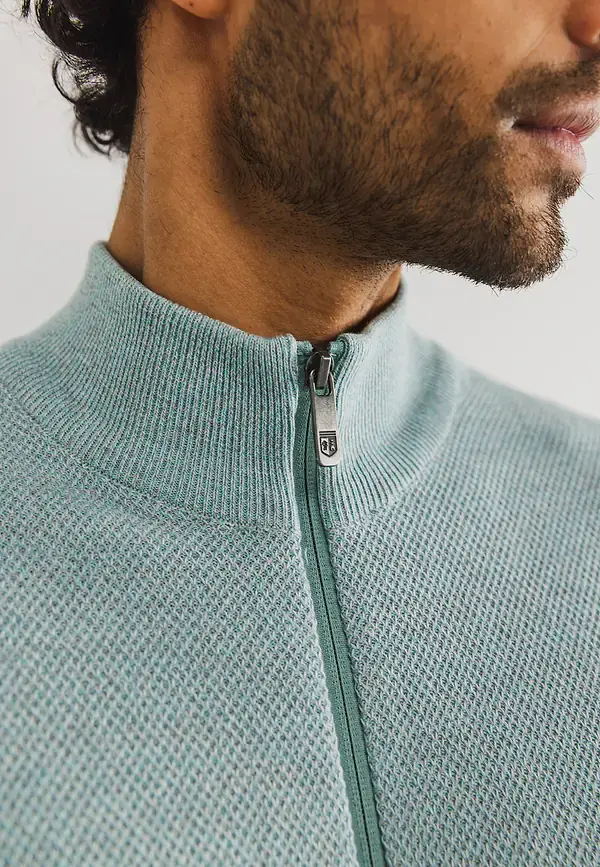 State Of Art Mouliné Vest Met Honingraatpatroon Mintblauw/warm Grijs