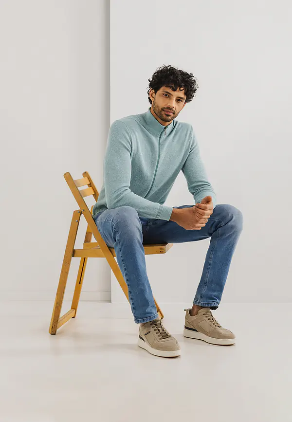 state of art Mouliné vest met honingraatpatroon mintblauw/warm grijs