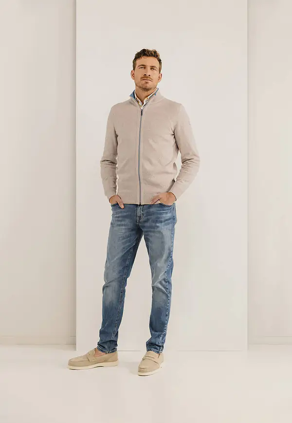 State Of Art Mouliné Vest Van Een Katoenmix Beige/wit