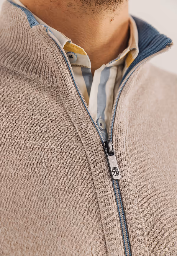 State Of Art Mouliné Vest Van Een Katoenmix Beige/wit