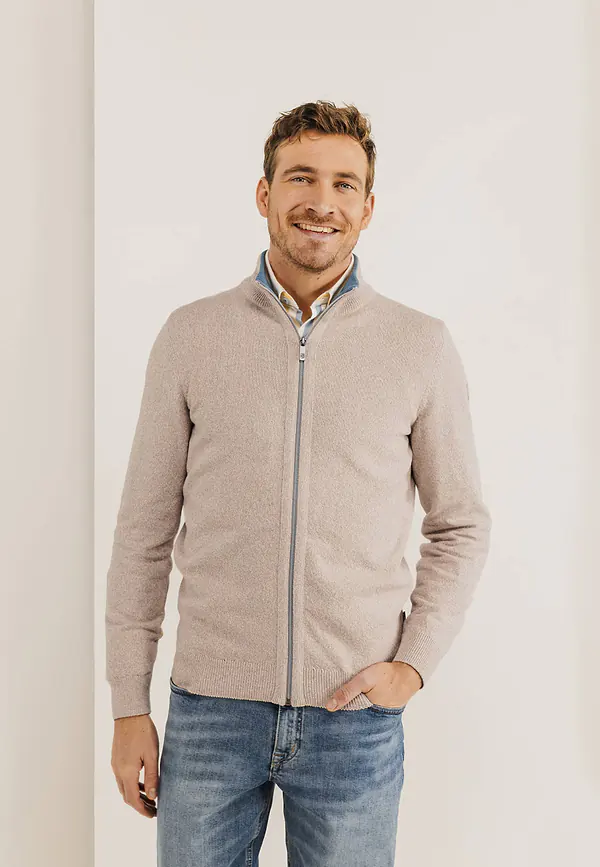 state of art Mouliné vest van een katoenmix beige/wit