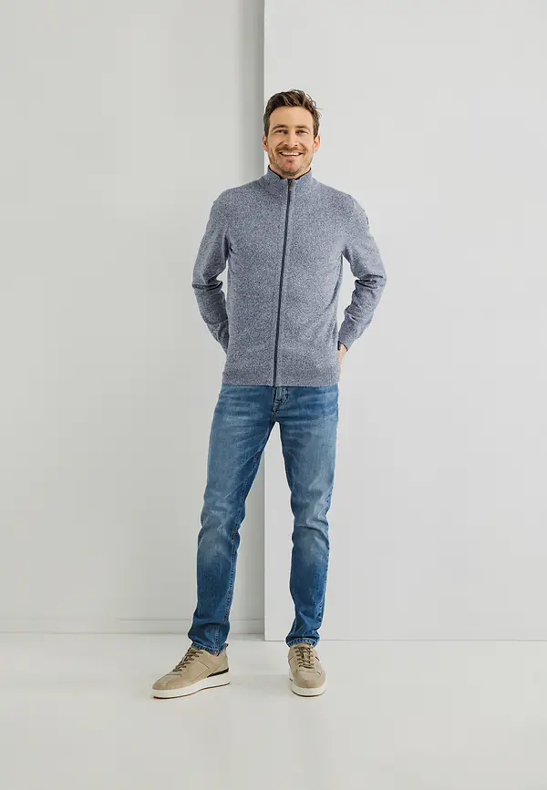 State Of Art Mouliné Vest Van Een Katoenmix Kobalt/wit