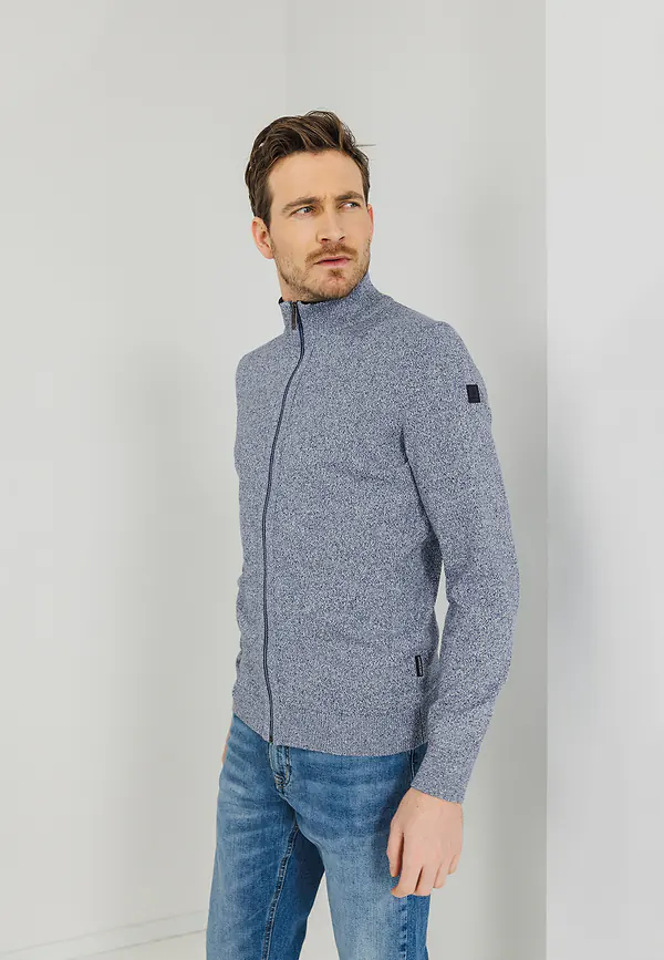 state of art Mouliné vest van een katoenmix kobalt/wit