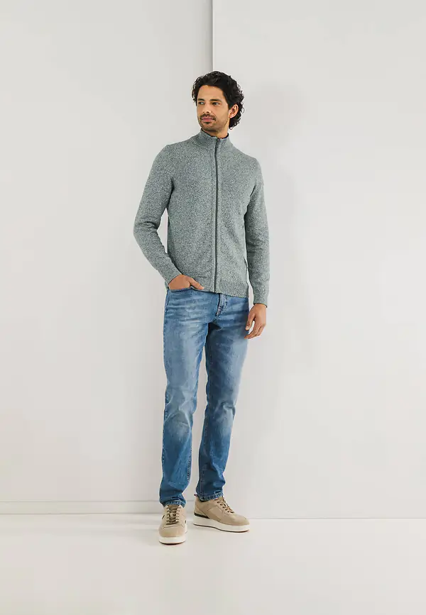 State Of Art Mouliné Vest Van Een Katoenmix Petrol/wit