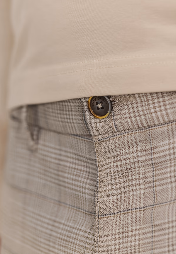 State Of Art NAVIGATOR Stretchchino Met Ruitdessin Beige/kit