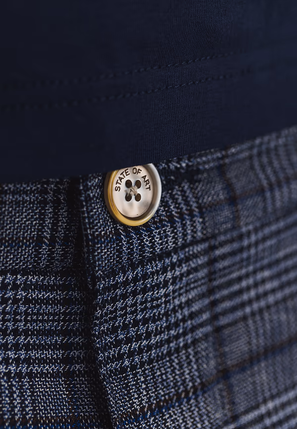 State Of Art NAVIGATOR Stretchchino Met Ruitdessin Donkerblauw/kit