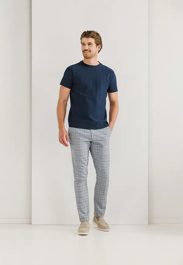 State Of Art NAVIGATOR Stretchchino Met Ruitdessin Grijsblauw/kit