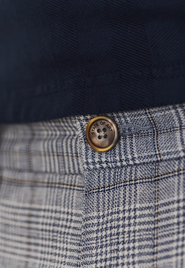 State Of Art NAVIGATOR Stretchchino Met Ruitdessin Grijsblauw/kit