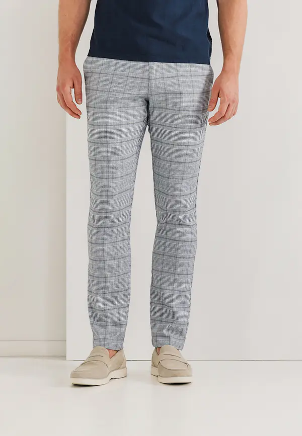 state of art NAVIGATOR stretchchino met ruitdessin grijsblauw/kit