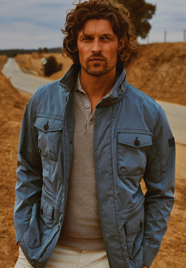 state of art OUTERWEAR veldjas met taillekoord grijsblauw uni