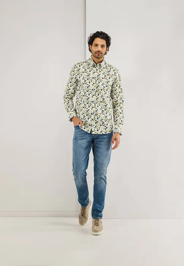 State Of Art Overhemd Met Abstract Bladpatroon Wit/lime