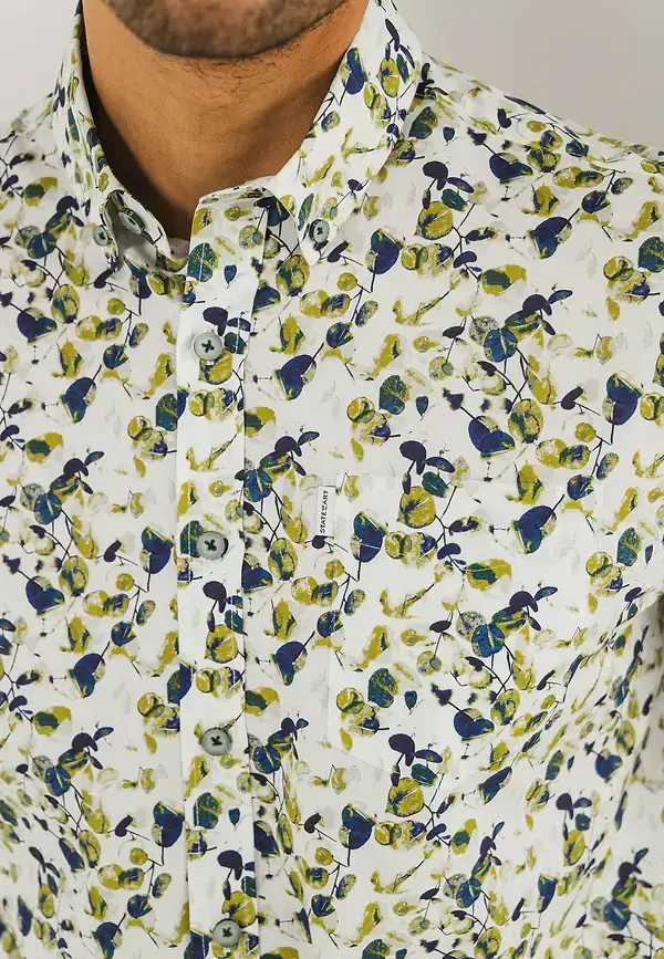 State Of Art Overhemd Met Abstract Bladpatroon Wit/lime