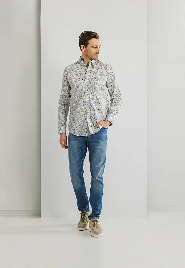 State Of Art Overhemd Met Abstract Patroon Wit/grijsblauw