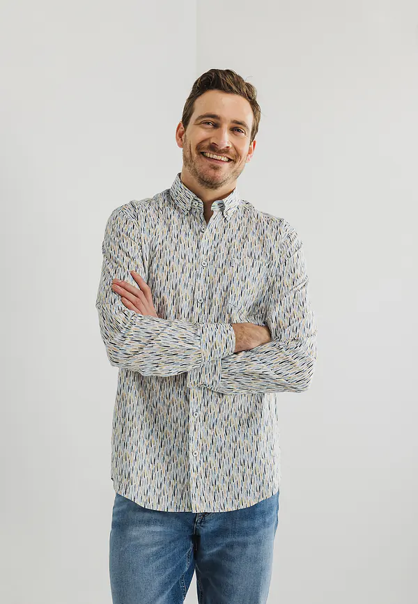 state of art Overhemd met abstract patroon wit/grijsblauw