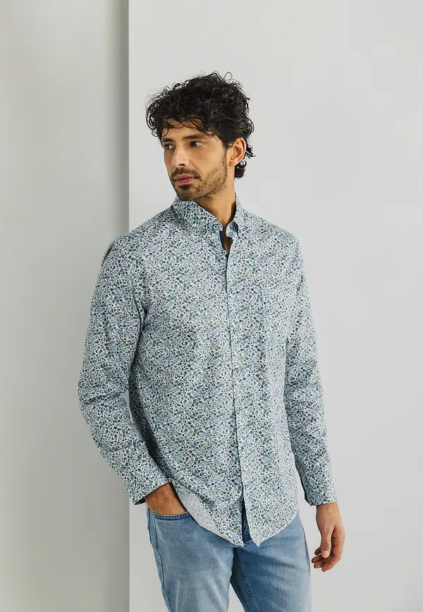 state of art Overhemd met abstract patroon wit/kobalt