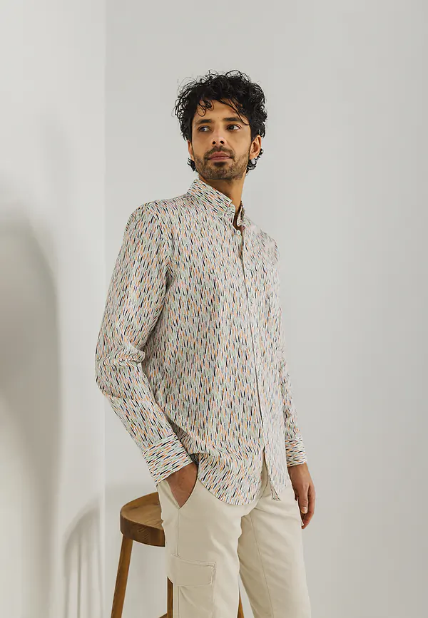 state of art Overhemd met abstract patroon wit/lime