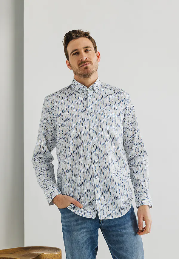 state of art Overhemd met abstract patroon wit/mintblauw