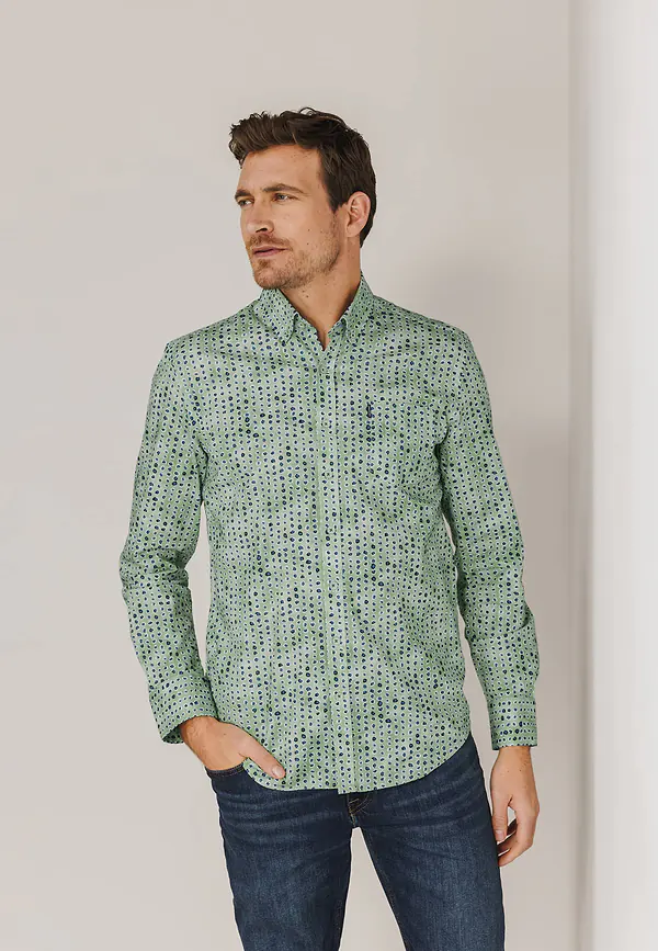 state of art Overhemd met all-over print wit/bladgroen