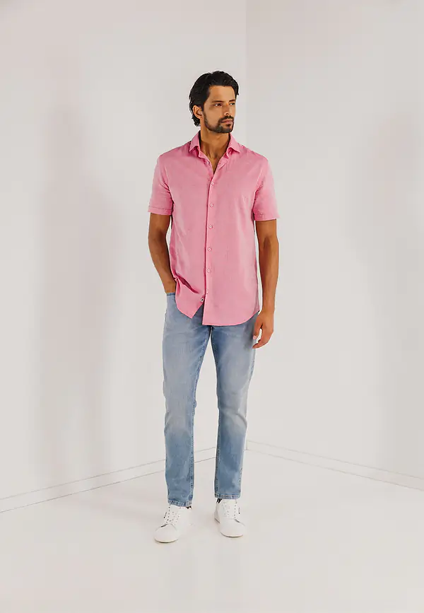 State Of Art Overhemd Met Biologisch Katoen En Linnen Flamingo/wit