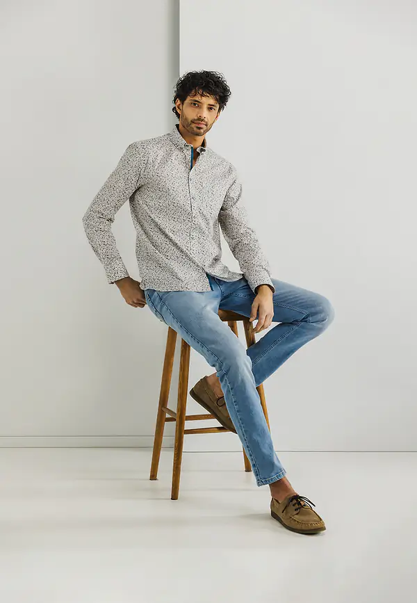 State Of Art Overhemd Met Botanische Print Wit/bladgroen