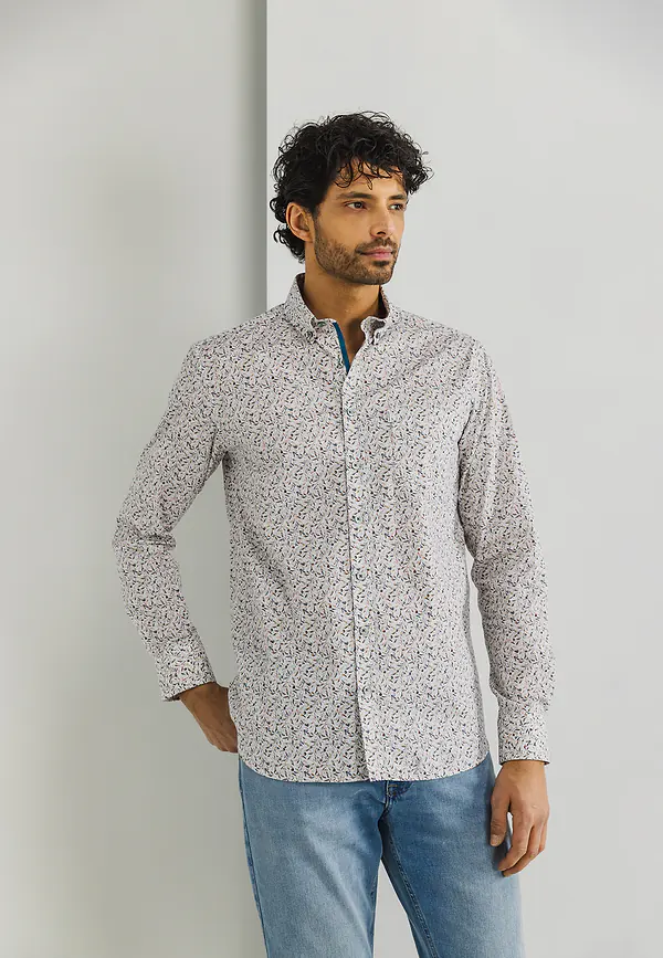 state of art Overhemd met botanische print wit/bladgroen