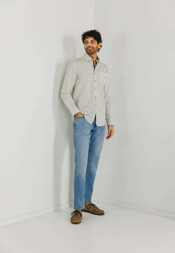 State Of Art Overhemd Met Geometrisch Ruitpatroon Wit/petrol