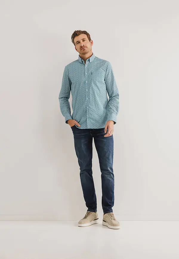 State Of Art Overhemd Met Geometrische Print Wit/grijsblauw