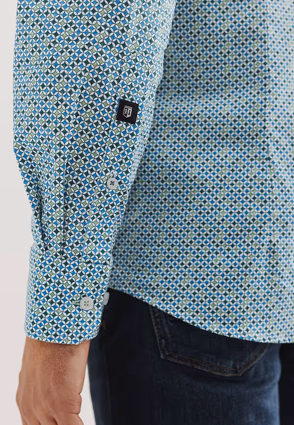 State Of Art Overhemd Met Geometrische Print Wit/grijsblauw