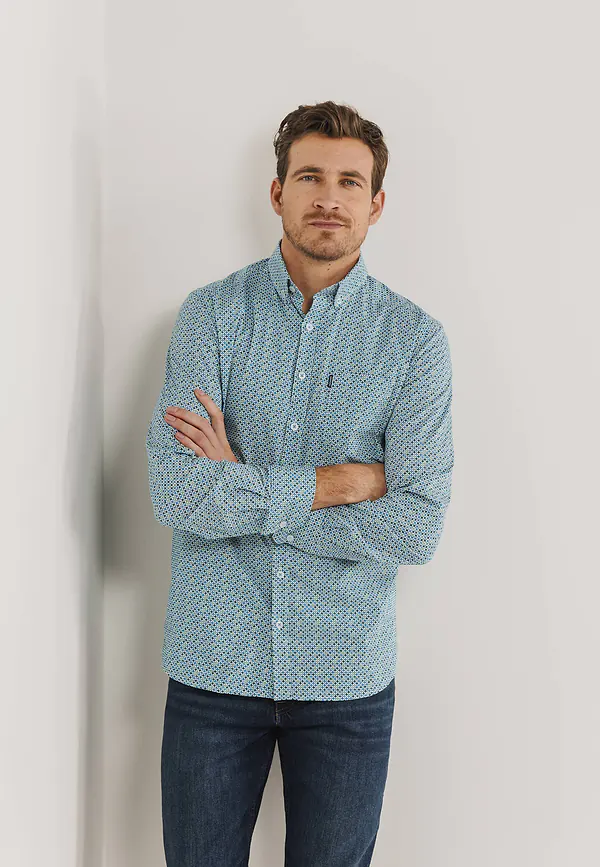 state of art Overhemd met geometrische print wit/grijsblauw