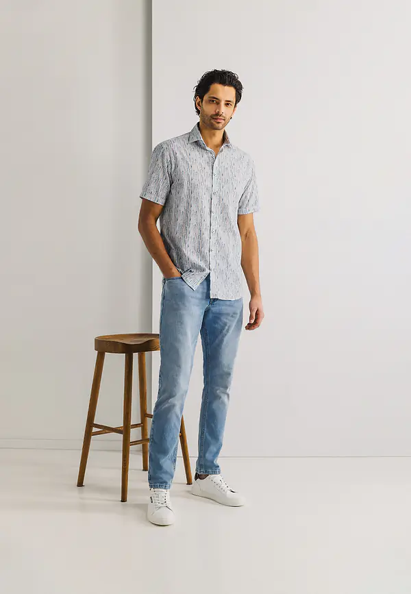 State Of Art Overhemd Met Gestreept Stippenpatroon Wit/jade