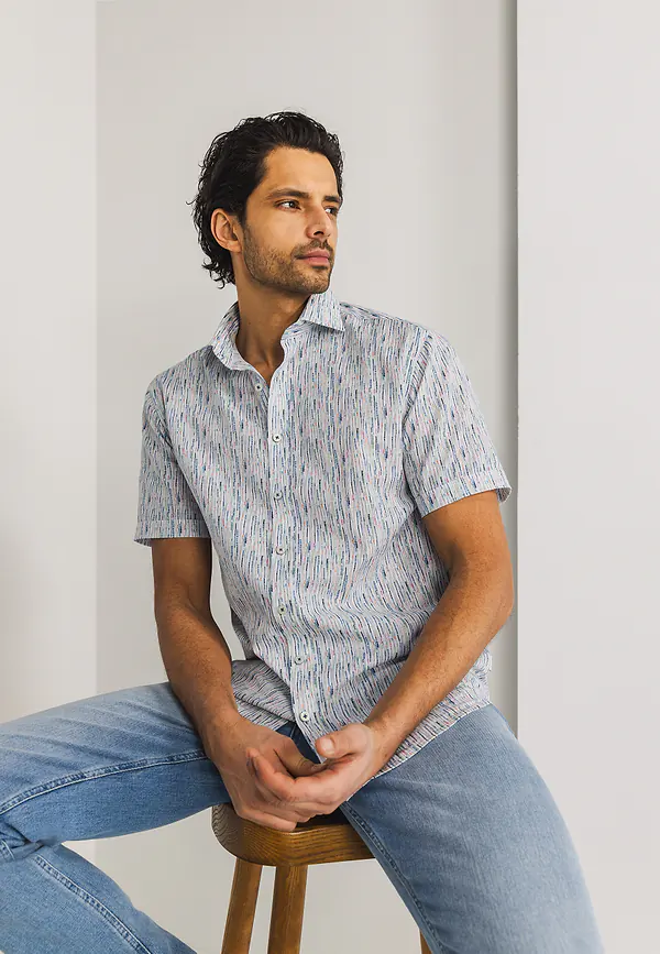 state of art Overhemd met gestreept stippenpatroon wit/jade